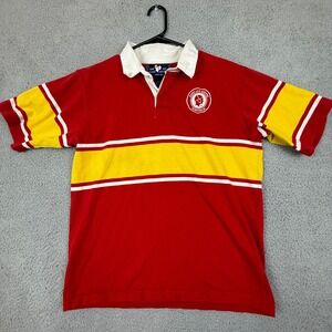 Vintage Surf Life Saving Australia Rugby Polo Shirt Mens Large Red Yellow Stripe